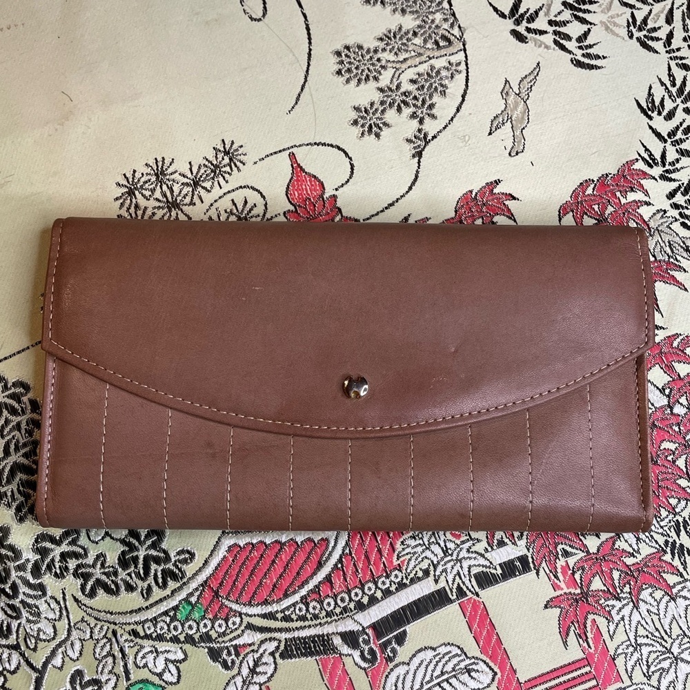Vintage Halston cowhide leather maroon brown wallet